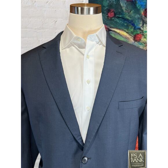 Jos A Bank Traveler Mens 52L 40x32 Solid Navy Blue 2 Piece Suit Tailored Fit - Picture 3 of 16
